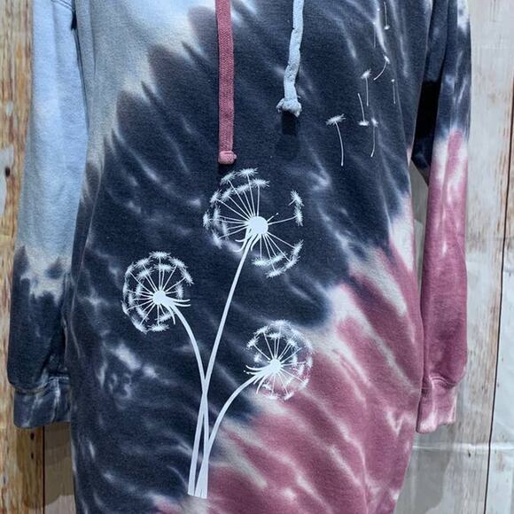 Upcycled Hand Printed Upcycled XS Cozy Collection Dandelion Wish Tie Dye Hoodie - Picture 2 of 3